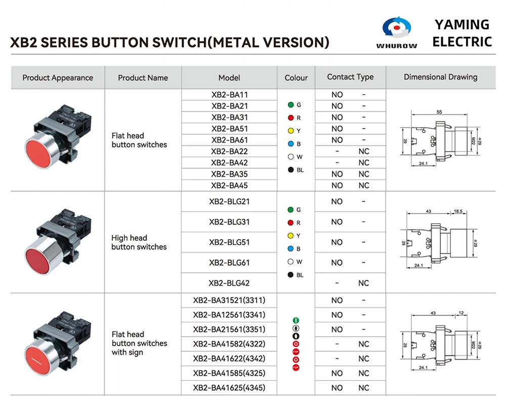 XB2-BA Momentary Reset Push Button Switch Five Color