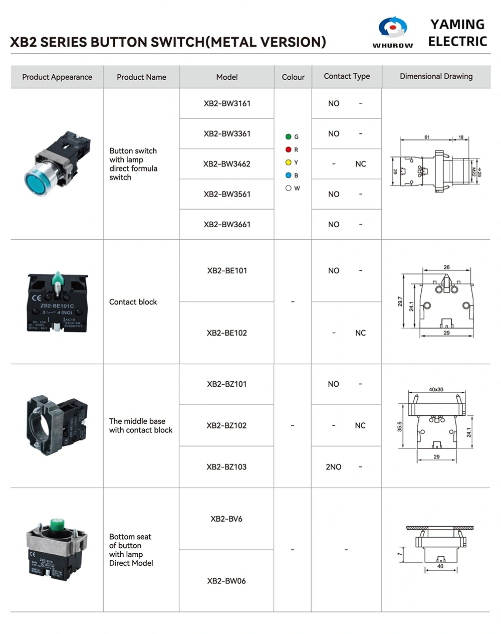 XB2-BW With LED Light Push Button Switch