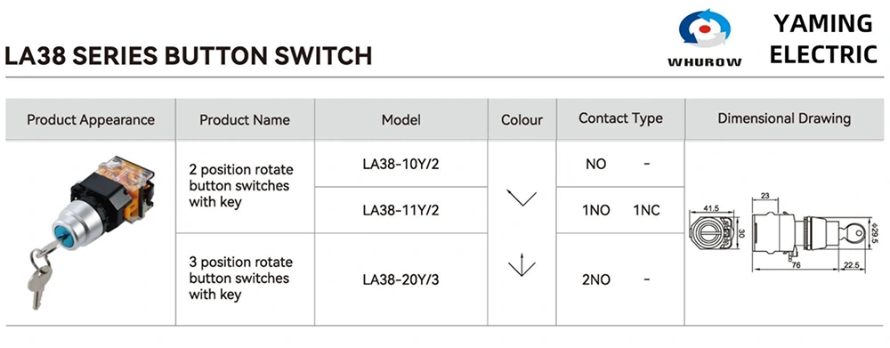 LA38-11Y2 Y3 Key Two Three Position Knob Rotary Switch
