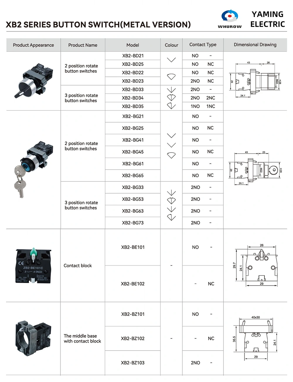 XB2-BD BJ Reset Self-locking Two-Three Position Knob Rotary Switch